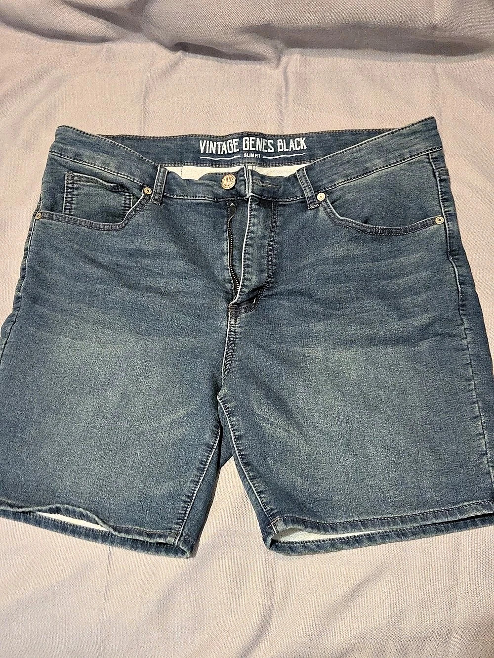 Vintage Genes Black Slim Fit Denim Shorts Denim Jean Shorts in Blue Size 34